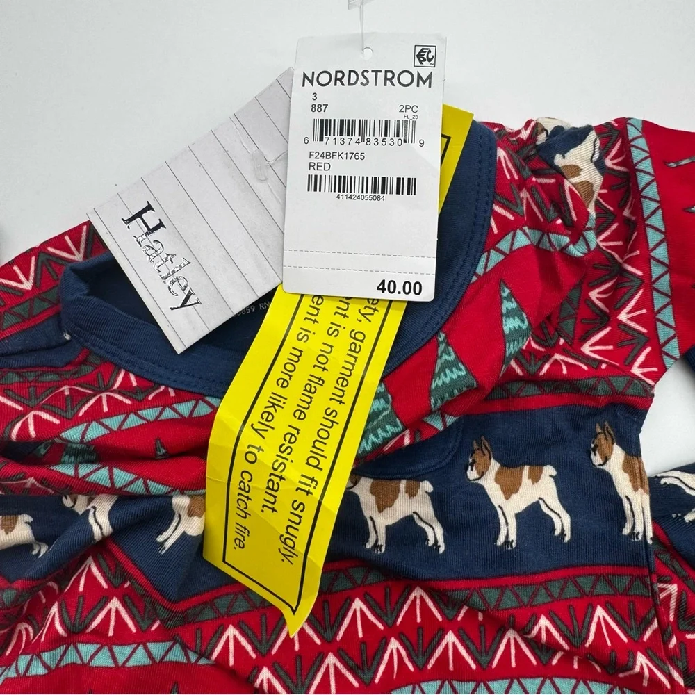 Hatley Bamboo Red/Navy Festive Frenchie Bulldog Dog Kids‎ Pajama Set, 3